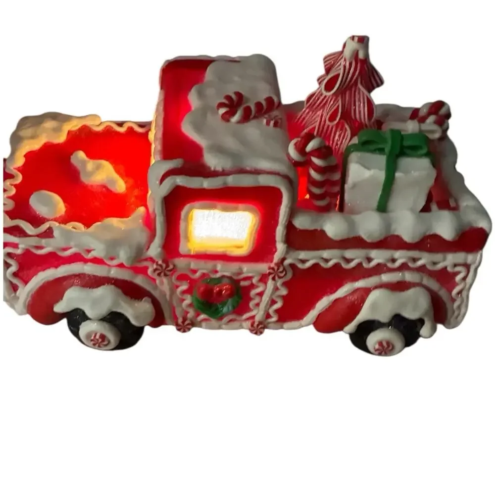 Kurt S. Adler Light Up Gingerbread Truck Santa Candy Canes Red Christmas Decor